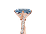 Rose gold Fancy Blue Emerald  Solitaire Twist Band with Pavé Diamonds and Four-Prong Setting_71