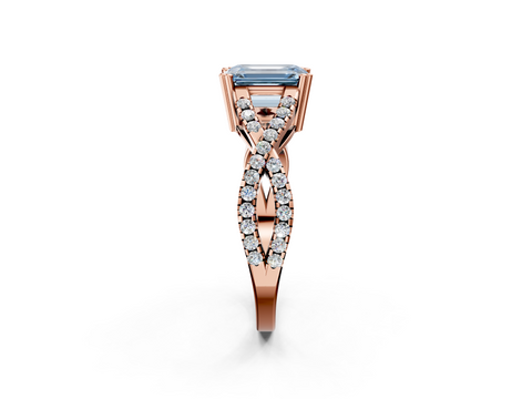 Rose gold Fancy Blue Emerald  Solitaire Twist Band with Pavé Setting and Four-Prong Setting_19