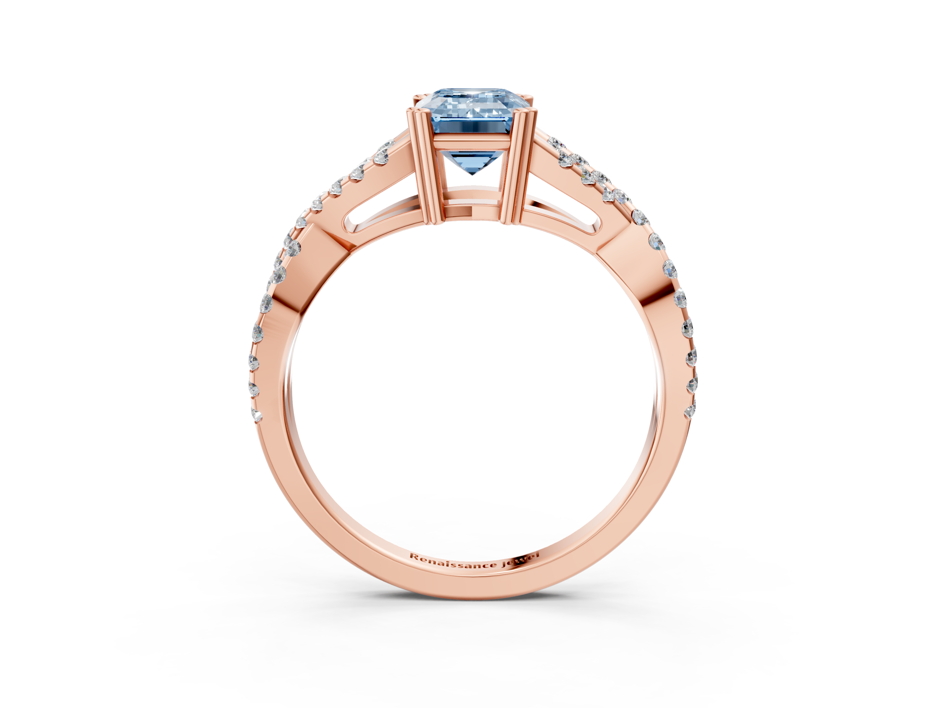 Rose gold Fancy Blue Emerald  Solitaire Twist Band with Pavé Setting and Four-Prong Setting_20