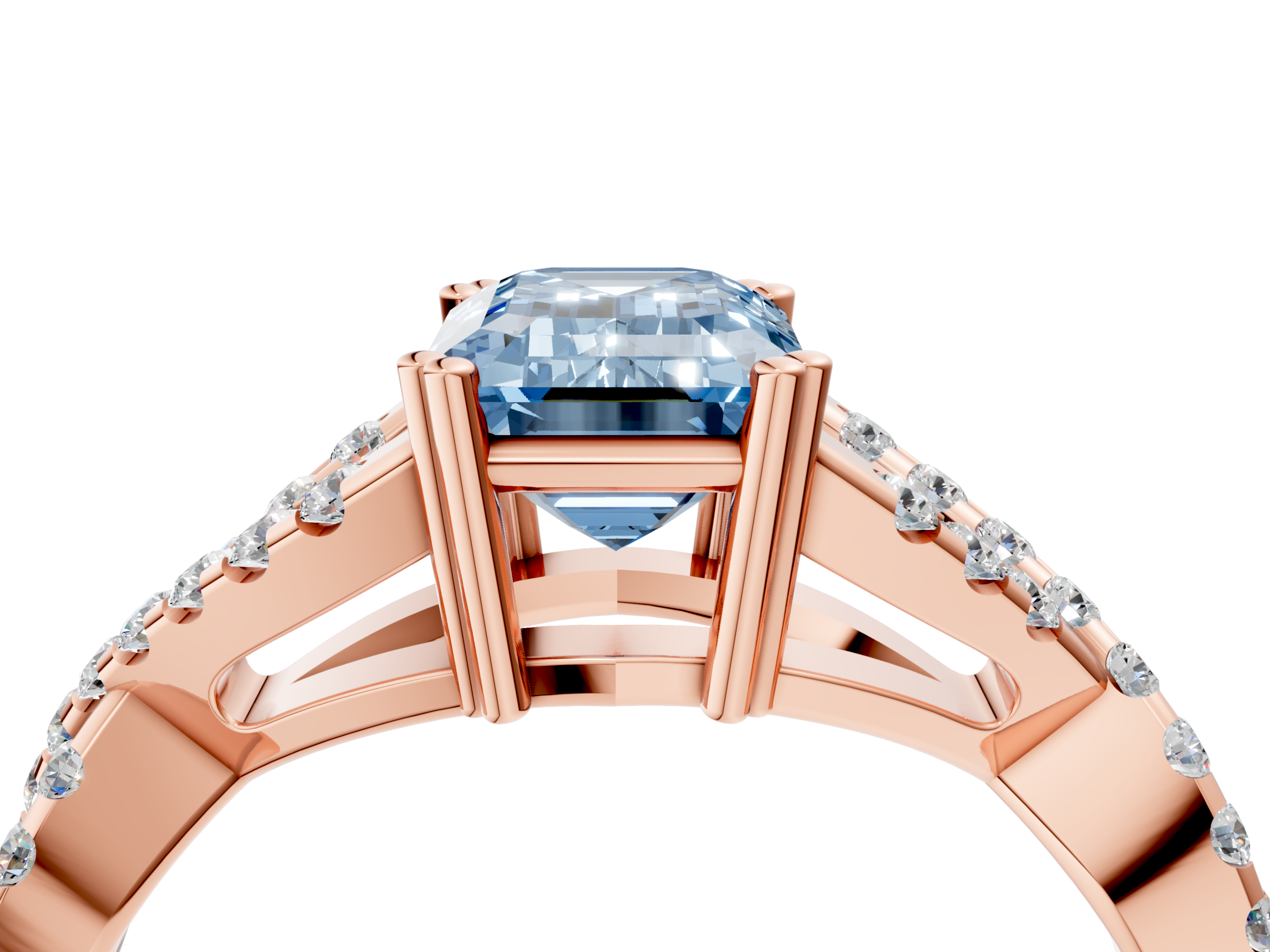 Rose gold Fancy Blue Emerald  Solitaire Twist Band with Pavé Setting and Four-Prong Setting_21