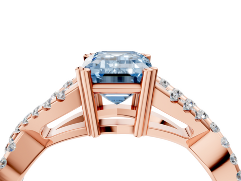 Rose gold Fancy Blue Emerald  Solitaire Twist Band with Pavé Setting and Four-Prong Setting_21