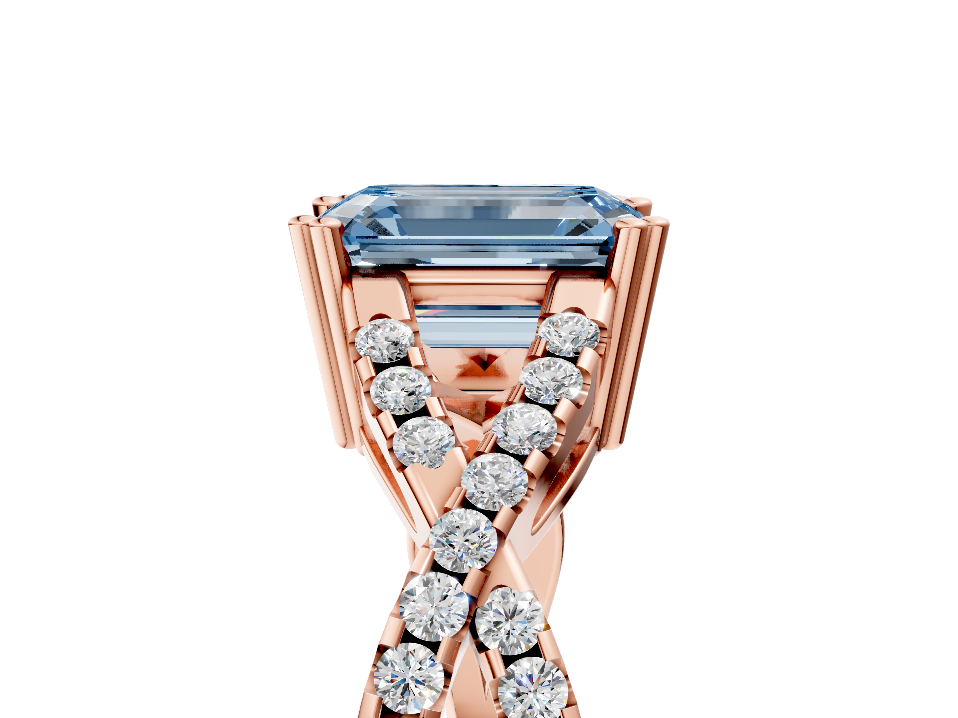 Rose gold Fancy Blue Emerald  Solitaire Twist Band with Pavé Setting and Four-Prong Setting_22