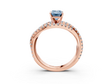 Rose gold Fancy Blue Emerald  Solitaire Twist Band with Pavé Setting and Four-Prong Setting_94