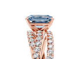 Rose gold Fancy Blue Emerald  Solitaire Twist Band with Pavé Setting and Four-Prong Setting_96