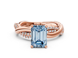 Rose gold Fancy Blue Emerald  Solitaire Twist Band with Pave Prong Setting_27