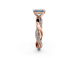 Rose gold Fancy Blue Emerald  Solitaire Twist Band with Pave Prong Setting_29