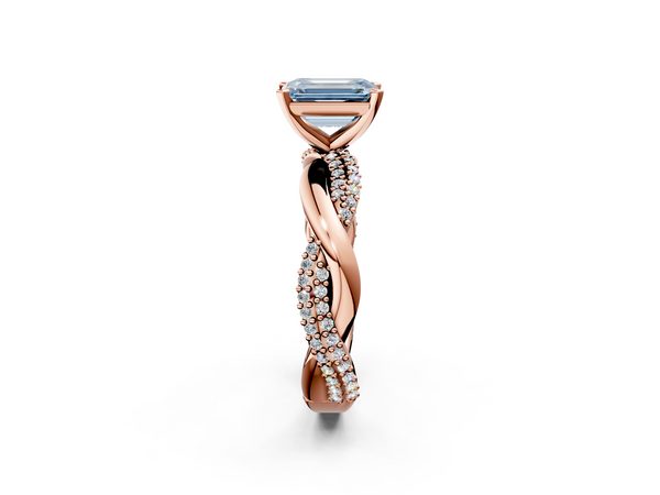 Rose gold Fancy Blue Emerald  Solitaire Twist Band with Pave Prong Setting