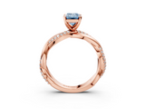 Rose gold Fancy Blue Emerald  Solitaire Twist Band with Pave Prong Setting_30