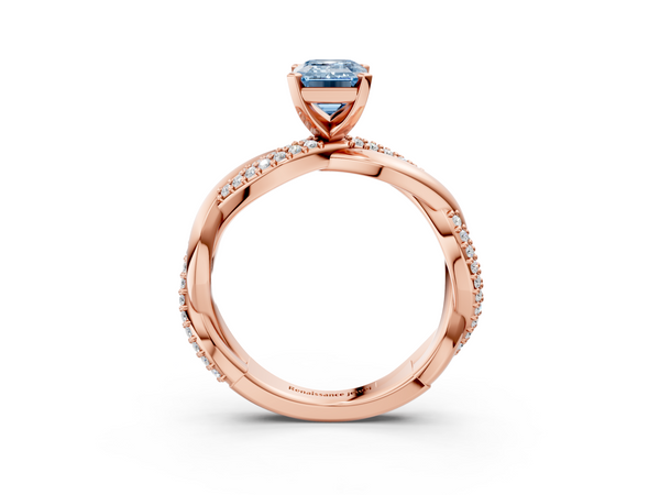 Rose gold Fancy Blue Emerald  Solitaire Twist Band with Pave Prong Setting
