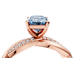 Rose gold Fancy Blue Emerald  Solitaire Twist Band with Pave Prong Setting_31