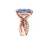 Rose gold Fancy Blue Emerald  Solitaire Twist Band with Pave Prong Setting_32