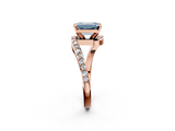 Rose gold Fancy Blue Emerald  Solitaire Twist Band with Pave Set Diamonds and Four-Prong Setting_93