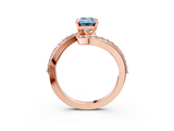 Rose gold Fancy Blue Emerald  Solitaire Twist Band with Pave Set Diamonds and Four-Prong Setting_94