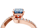 Rose gold Fancy Blue Emerald  Solitaire Twist Band with Pave Set Diamonds and Four-Prong Setting_95