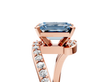 Rose gold Fancy Blue Emerald  Solitaire Twist Band with Pave Set Diamonds and Four-Prong Setting_96