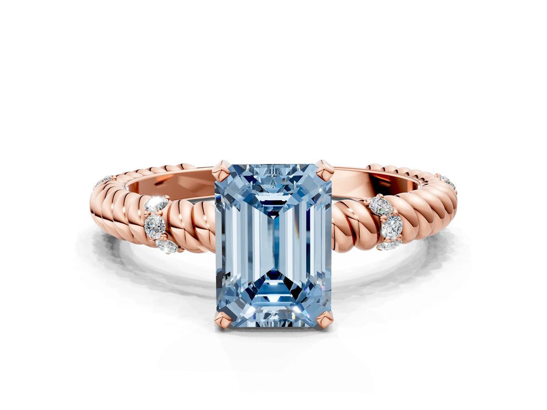 Rose gold Fancy Blue Emerald  Solitaire Twisted Band Prong Set Engagement Ring_61