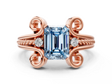 Rose gold Fancy Blue Emerald  Solitaire Twisted Band Scroll Prong Ring_3