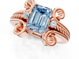 Rose gold Fancy Blue Emerald  Solitaire Twisted Band Scroll Prong Ring_4