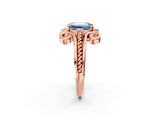 Rose gold Fancy Blue Emerald  Solitaire Twisted Band Scroll Prong Ring_5