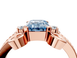 Rose gold Fancy Blue Emerald  Solitaire Twisted Band Scroll Prong Ring_7