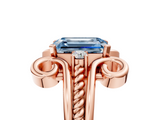 Rose gold Fancy Blue Emerald  Solitaire Twisted Band Scroll Prong Ring_8