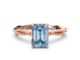 Rose gold Fancy Blue Emerald  Solitaire Twisted Band with Bead Prong Setting_292