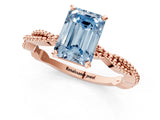 Rose gold Fancy Blue Emerald  Solitaire Twisted Band with Bead Prong Setting_293