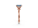 Rose gold Fancy Blue Emerald  Solitaire Twisted Band with Bead Prong Setting_294
