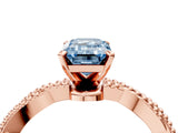 Rose gold Fancy Blue Emerald  Solitaire Twisted Band with Bead Prong Setting_296