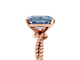 Rose gold Fancy Blue Emerald  Solitaire Twisted Band with Bead Prong Setting_297