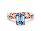 Rose gold Fancy Blue Emerald  Solitaire Twisted Band with Pavé Accents and Four-Prong Setting_3