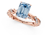 Rose gold Fancy Blue Emerald  Solitaire Twisted Band with Pavé Accents and Four-Prong Setting_4