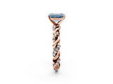 Rose gold Fancy Blue Emerald  Solitaire Twisted Band with Pavé Accents and Four-Prong Setting_5