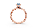 Rose gold Fancy Blue Emerald  Solitaire Twisted Band with Pavé Accents and Four-Prong Setting_6