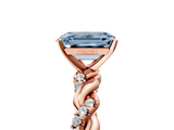 Rose gold Fancy Blue Emerald  Solitaire Twisted Band with Pavé Accents and Four-Prong Setting_8