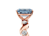 Rose gold Fancy Blue Emerald  Solitaire Twisted Band with Prong Setting 5