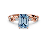 Rose gold Fancy Blue Emerald  Solitaire Twisted Band with Prong Setting