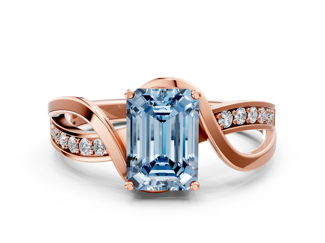 Rose gold Fancy Blue Emerald  Solitaire Twisted Band with Prong Setting_3