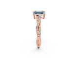 Rose gold Fancy Blue Emerald  Solitaire Twisted Pave Diamond Ring with Four-Prong Setting_14
