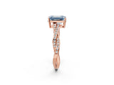 Rose gold Fancy Blue Emerald  Solitaire Twisted Pave Diamond Ring with Four-Prong Setting_83