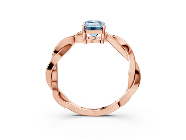 Rose gold Fancy Blue Emerald  Solitaire Twisted Pave Diamond Ring with Four-Prong Setting