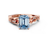 Rose gold Fancy Blue Emerald  Solitaire Vine Band with Milgrain Prong Setting_3