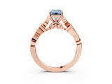 Rose gold Fancy Blue Emerald  Solitaire Vine Band with Milgrain Prong Setting_6