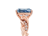 Rose gold Fancy Blue Emerald  Solitaire Vine Band with Milgrain Prong Setting_8