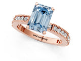 Rose gold Fancy Blue Emerald  Solitaire with Pavé Band and Four-Prong Setting_319