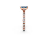 Rose gold Fancy Blue Emerald  Solitaire with Pavé Band and Four-Prong Setting_320