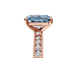 Rose gold Fancy Blue Emerald  Solitaire with Pavé Band and Four-Prong Setting_323