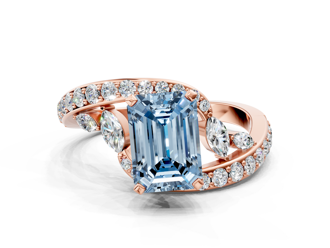 Rose gold Fancy Blue Emerald  Solitaire with Pavé Twist Band and Four-Prong Setting_59