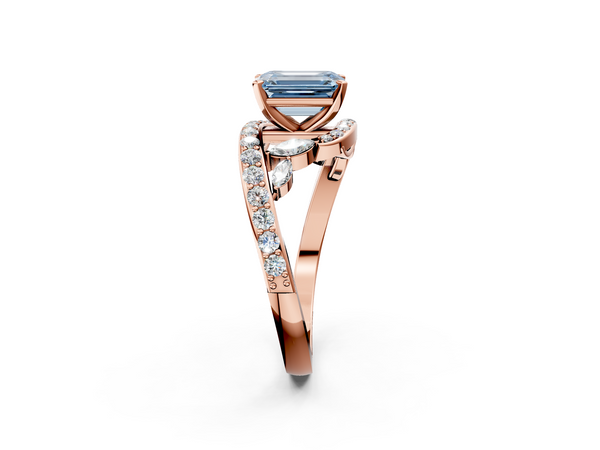 Rose gold Fancy Blue Emerald  Solitaire with Pavé Twist Band and Four-Prong Setting