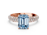 Rose gold Fancy Blue Emerald  Solitaire with Pave Band and Four-Prong Setting_3